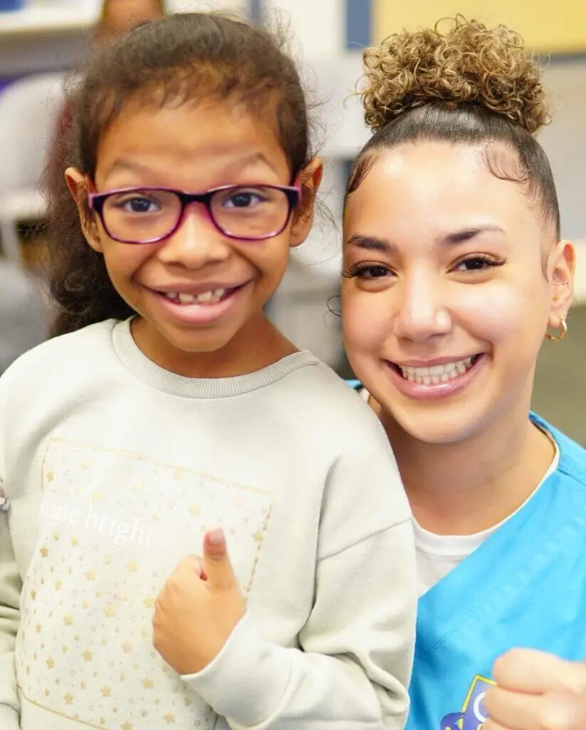 Student receiving onsite eye care